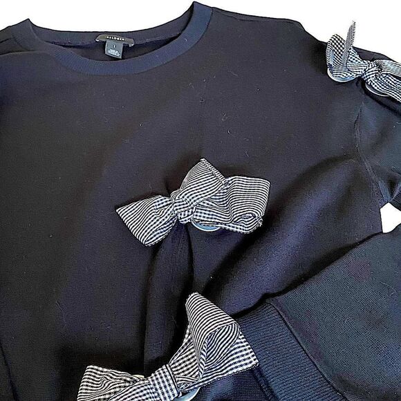 Halogen black women’s  top w/ grosgrain Bows & grommets. Size large - Picture 1 of 5